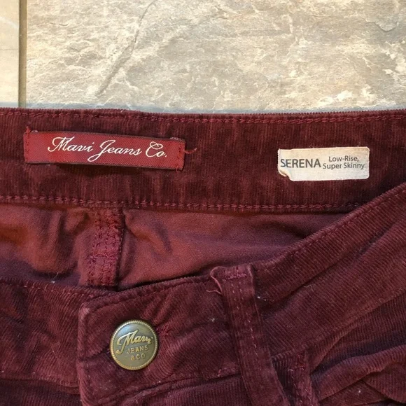 Mavi Burgundy Corduroy Serena Low-Rise Super Skinny Jeans - Picture 2 of 5